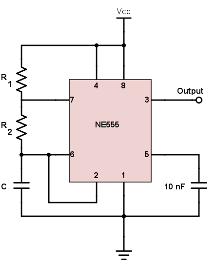 simplified astable 555 timer circuit