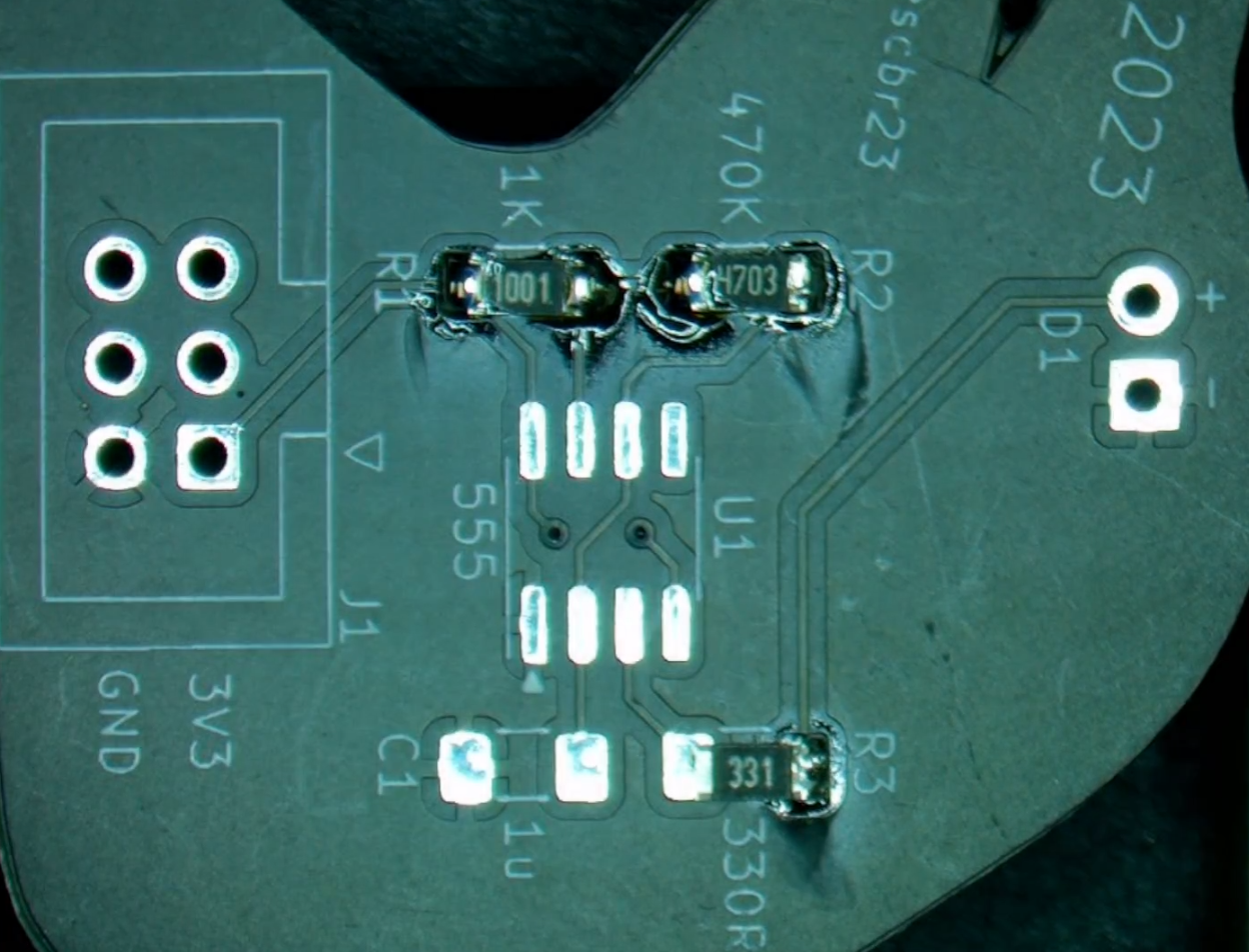 badge with resistors soldered